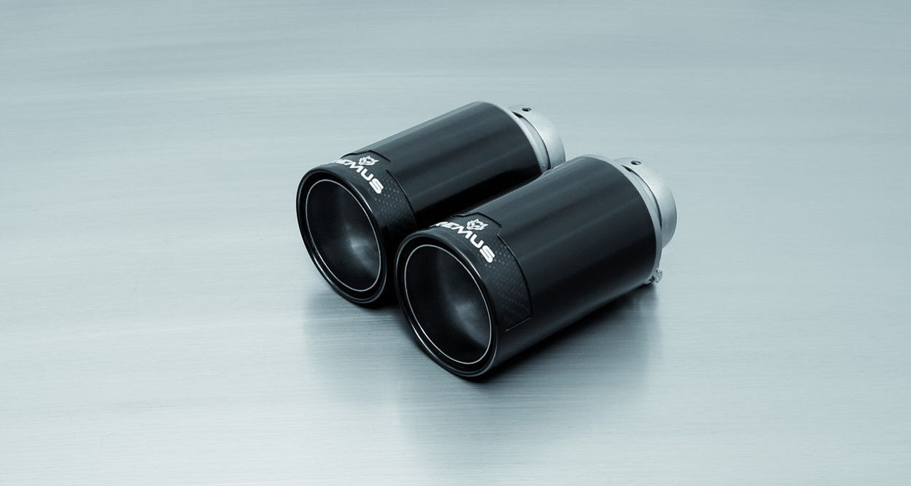 Remus Resonated Cat back System with Racing Rear Silencer using the OE valve control system with 2 tail pipes Ø 84 mm Street Race Black Chrome, straight, carbon insert - 1 Series F20/F21 LCI M135i 2012-
