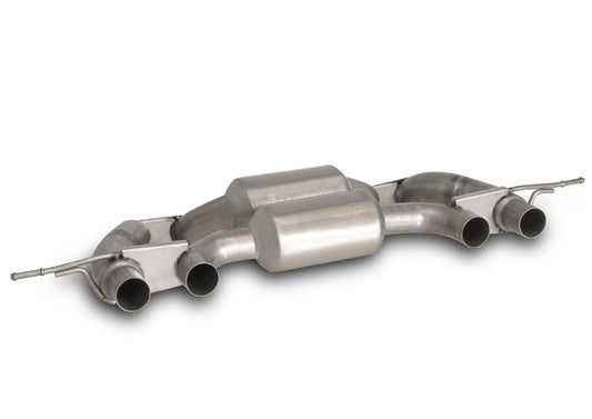 Remus Axle back Racing System Left/Right with Integrated valves using the OE valve control system with 4 Carbon tail pipes Ø 102 mm angled, Titanium internals - 3 Series G80 M3 Competition 375 kW S58B30A 2021-