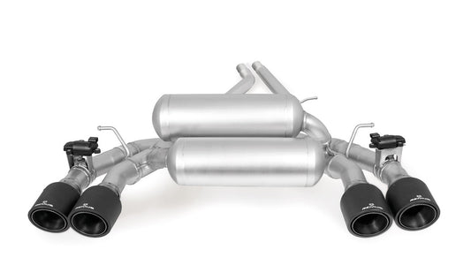 Remus Exhaust GPF back Racing System Left/Right with Integrated valves using the OE valve control system with 4 tail pipes 102 mm angled, rolled edge, chromed - 2 Series F87 M2 Competition 302 kW S55B30 2018-